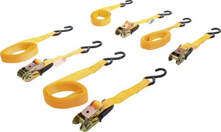 Ratchet Tie Down Strap Set with solid Hooks 5 m x 25 mm 4 pcs