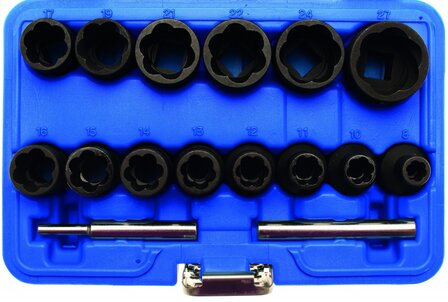 16-piece Special Twist Socket Set, 8-27 mm, 1/2