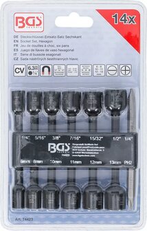 Socket Set Hexagon (1/4) Drive for electric drills 1/4 - 1/2, 6 - 13 mm 14 pcs