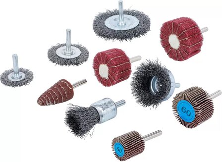 Wire Brush and Abrasive Flap Wheel Set 10 pcs