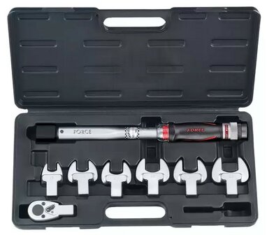 Head-interchangeable torque wrench &amp; spanner set 8pc