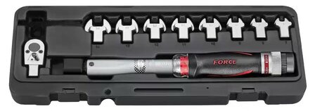 Head-interchangeable torque wrench &amp; spanner set 10pc