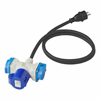 Adapter cable 150cm 3x1.5mm&sup2; from Schuko plug to 1xCEE + 2xSchuko socket