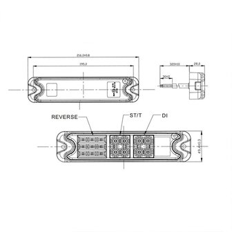 Rear lamp 5 function 192x51mm 21LED