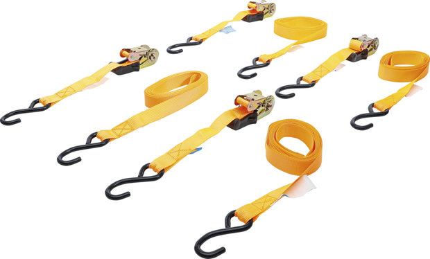 Ratchet Tie Down Strap Set with solid Hooks 5 m x 25 mm 4 pcs