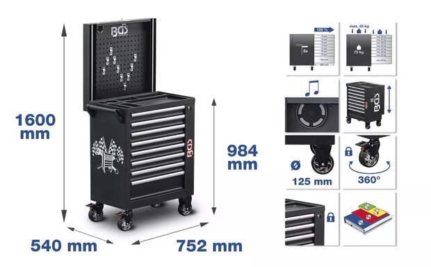 Workshop Trolley 8 Drawers with 263 Tools