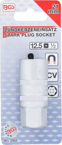 Spark Plug Socket with Magnet, Hexagon 12.5 mm (1/2) Drive 21mm