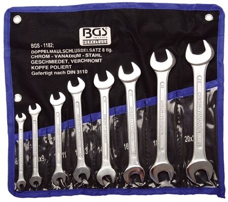 Double Open End Spanner Set 6 x 7 - 20 x 22 mm 8 pcs