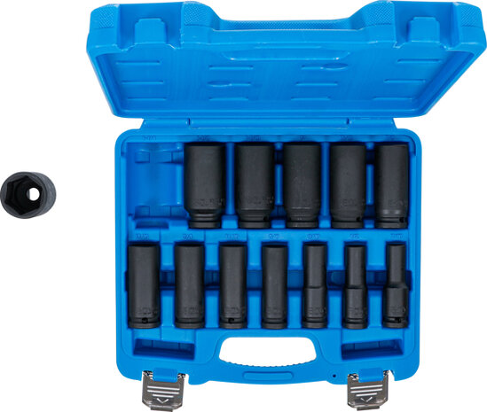 Impact Socket Set, Hexagon, deep 12.5 mm (1/2) drive Inch sizes 13 pcs