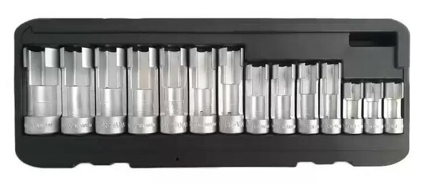 Socket wrench set for injector lines 14-piece