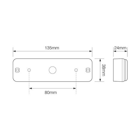 Rear lamp 12/24V 3 function 135x38mm LED with holder black