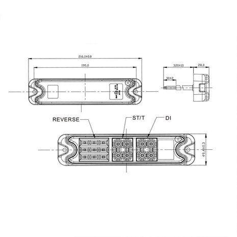 Rear lamp 5 function 192x51mm 21LED