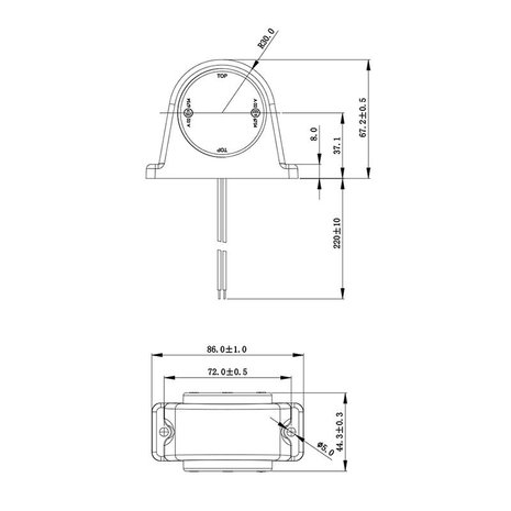 Outline marker lamp red/white 68x62mm 8LED