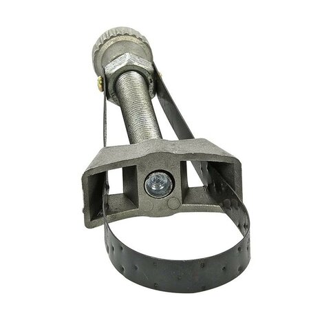 Oil filter wrench adjustable with steel strap