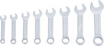 Combination Spanner Set, extra short Inch sizes 3/8 - 7/8, 8 pcs.