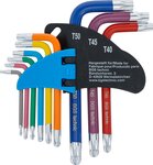 L-Type Wrench Set Multicolour short T-Star tamperproof (for Torx) with Ball Head T10 - T50 9 pcs