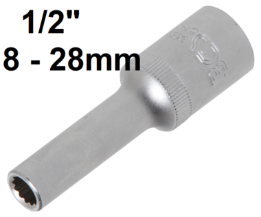 Socket, 12-point, deep 12.5 mm (1/2) Drive 8 - 28mm