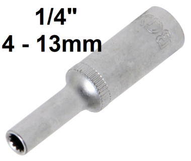 Socket, Gear Lock, deep (1/4) drive 4-13mm