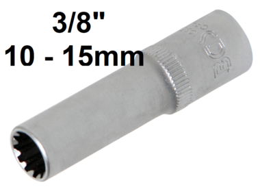 Socket, Gear Lock, deep (3/8) Drive 10-15mm