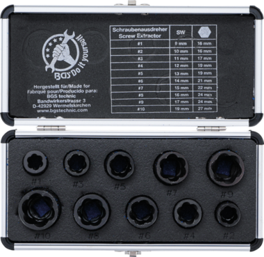 10-piece Special Twist Socket Set, 9-19 mm, 3/8