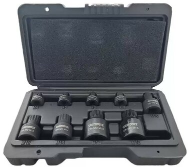 Stubby Impact Spline Bit Cap Set M4 to M18 Low Profile 9-piece