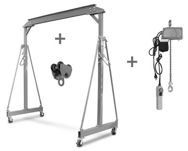 Pack gantry crane 1 ton + trolley + chain hoist 300 kg