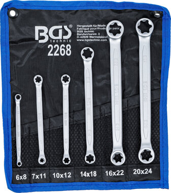 Double Ring Spanner Set with E-Type Ring Heads E6 x E8 - E20 x E24 6 pcs