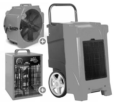 Set industrial dehumidifier + fan + heater