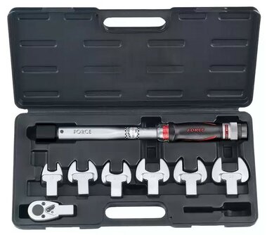 Head-interchangeable torque wrench & spanner set 8pc