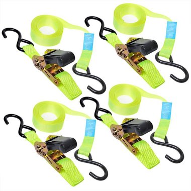 Tie down strap with ratchet + 2 hooks 5 meter set of 4 pieces