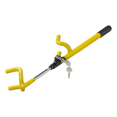 Steering wheel lock adjustable with two keys